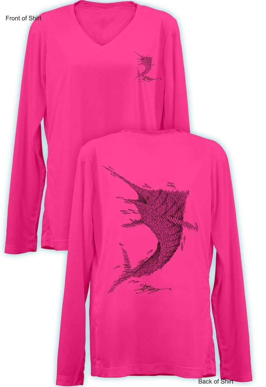 Bait Ball Marlin - Ladies Long Sleeve V-Neck-100% Polyester